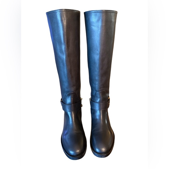 Aqua Riley NWT Sz 8.5M Elegant Black Leather Knee-High Boots (SH141) - Picture 8 of 14